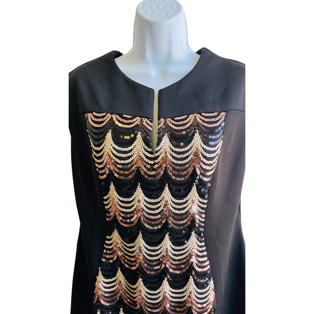 Connected Apparel Sequin Dress Size 14 Black Gold Party NYE Glam - Picture 2 of 4